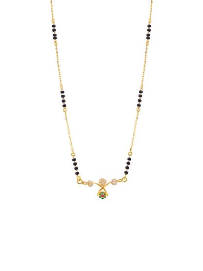 MAIRA Traditional Mangalsutra Necklace with CZ Flowers, Black Beads, Ruby and Emerald, Gold-Plated