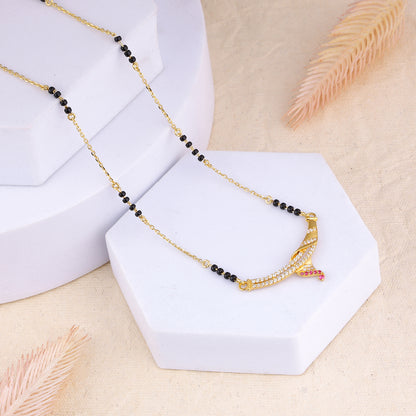 MAIRA 925 Sterling Silver Traditional Mangalsutra Necklace, Gold-Plated with CZ Diamonds and Ruby Accents | Hypoallergenic | Tanmaniya | Kala Mani Mangalsutra | Karthamani Pathak | Gift For Wife