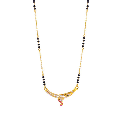 MAIRA 925 Sterling Silver Traditional Mangalsutra Necklace, Gold-Plated with CZ Diamonds and Ruby Accents | Hypoallergenic | Tanmaniya | Kala Mani Mangalsutra | Karthamani Pathak | Gift For Wife