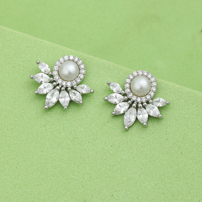 MAIRA made with Pearl Marquise Swiss Zirconia Floral 92.5 Sterling Silver Valentine Earrings Set for  Women / Girls