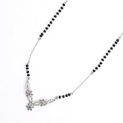 MAIRA Ruby Green Floral Pendant 925 Sterling Silver 18 Inch Latest Mangalsutra Jewellery / Gift for Women