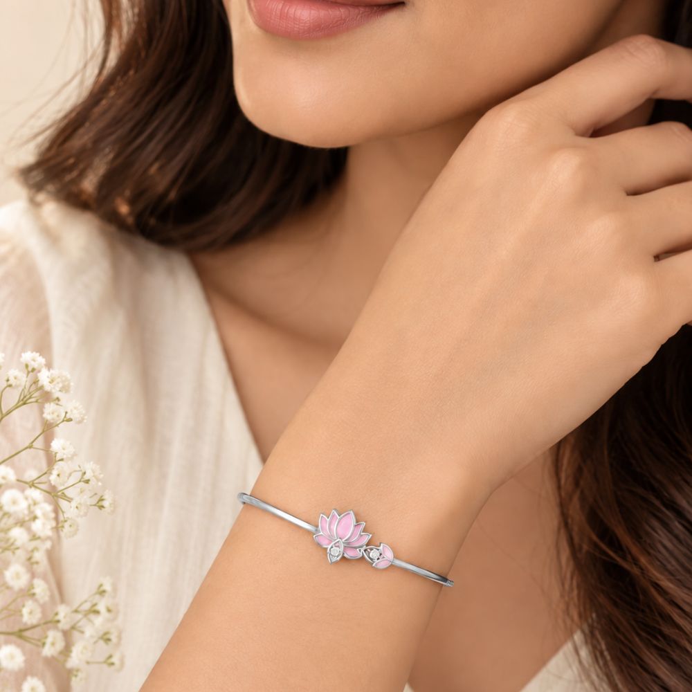 Blush Lotus Pure Rhodium Plated 925 Sterling Silver Bracelet
