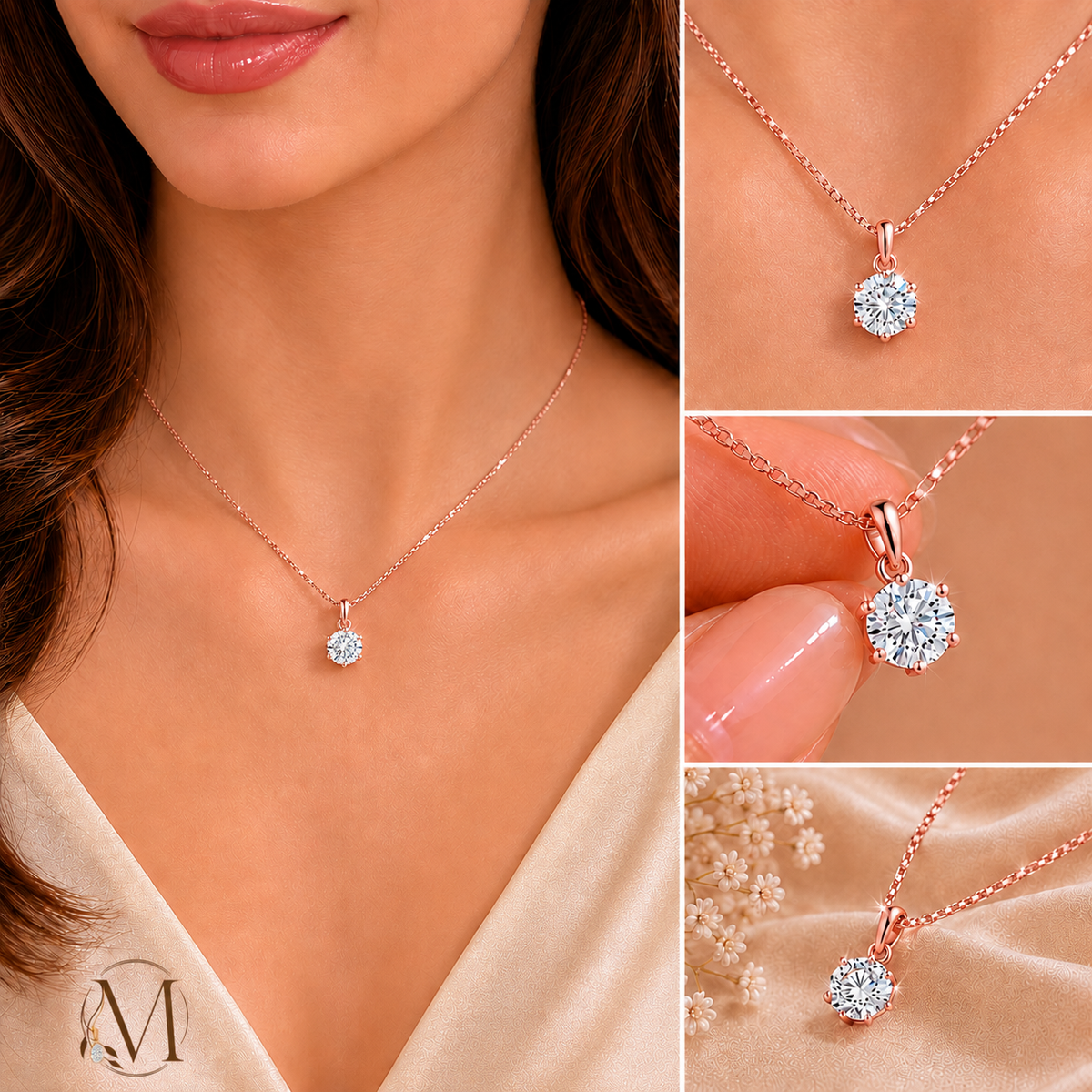 Starlight Solitaire Rose gold plated Pendant Necklace