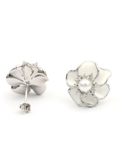 Maira Sterling Silver White Floral Earrings