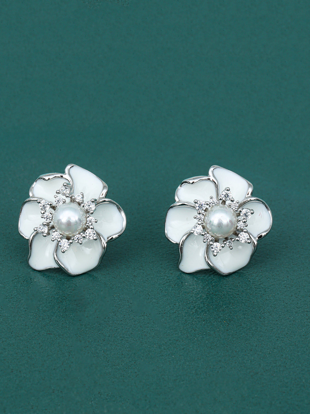 Maira Sterling Silver White Floral Earrings
