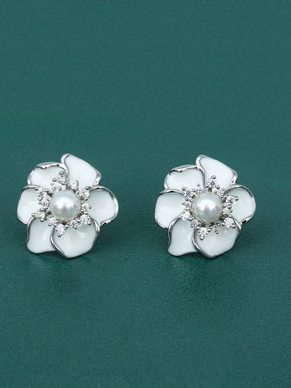Maira Sterling Silver White Floral Earrings