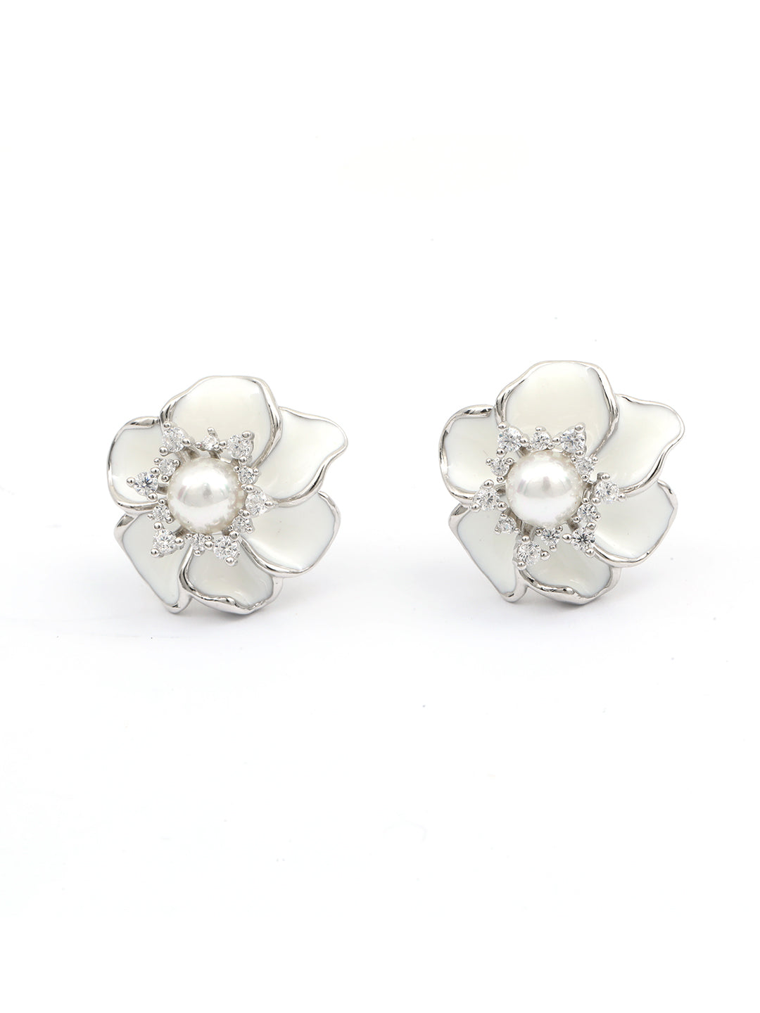 Maira Sterling Silver White Floral Earrings