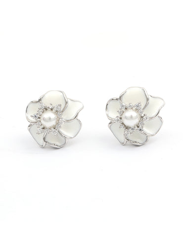 Maira Sterling Silver White Floral Earrings