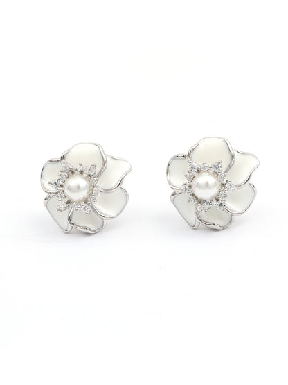 Maira Sterling Silver White Floral Earrings
