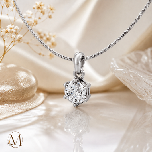 Starlight Solitaire Rhodium plated Pendant 925 Sterling Silver Necklace