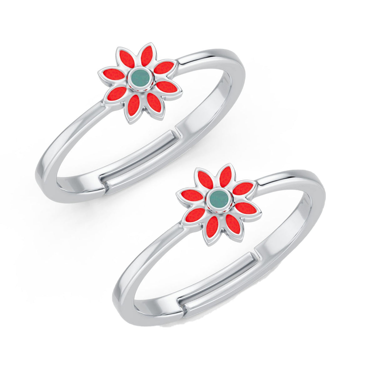 Coral Bloom Enamel Floral Adjustable Toe Rings
