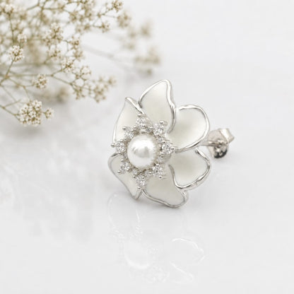 White Pearl Flower Earrings
