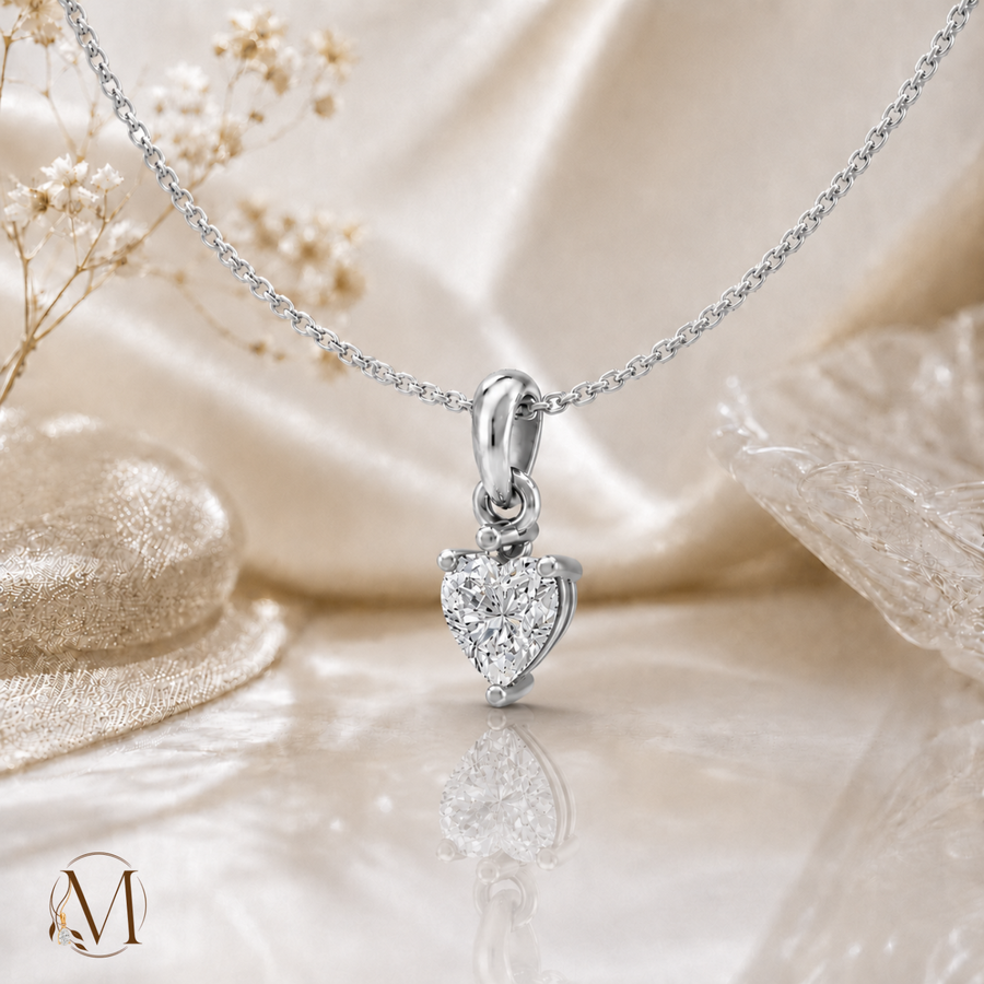 Luminous Heart Rhodium Pendant Necklace