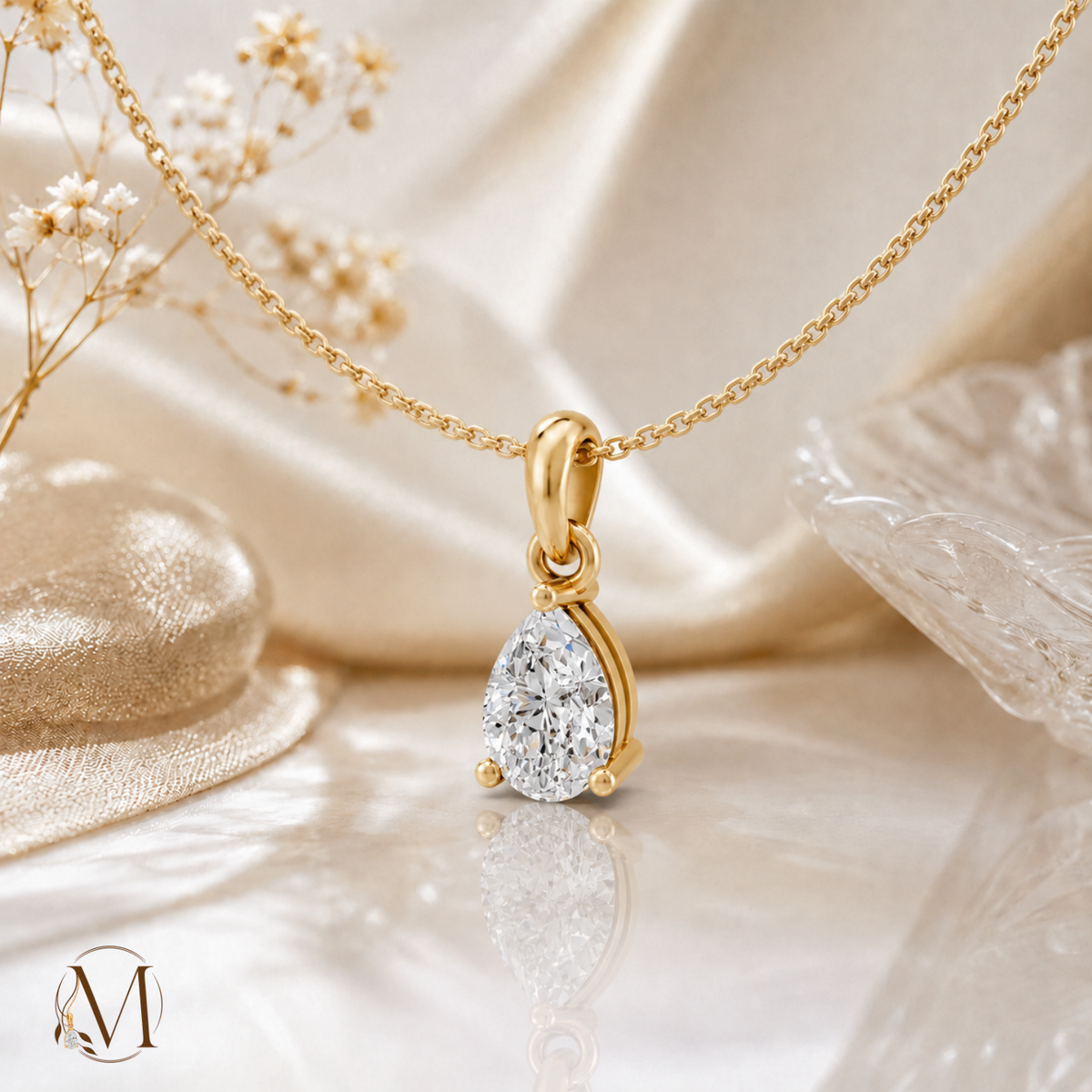 Raindrop Solitaire Gold Plated Pendant Necklace
