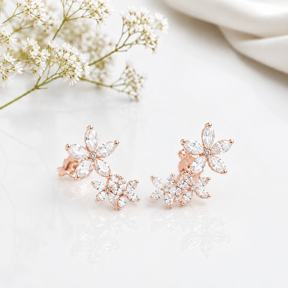 Three Flower Stone Ear Cuff