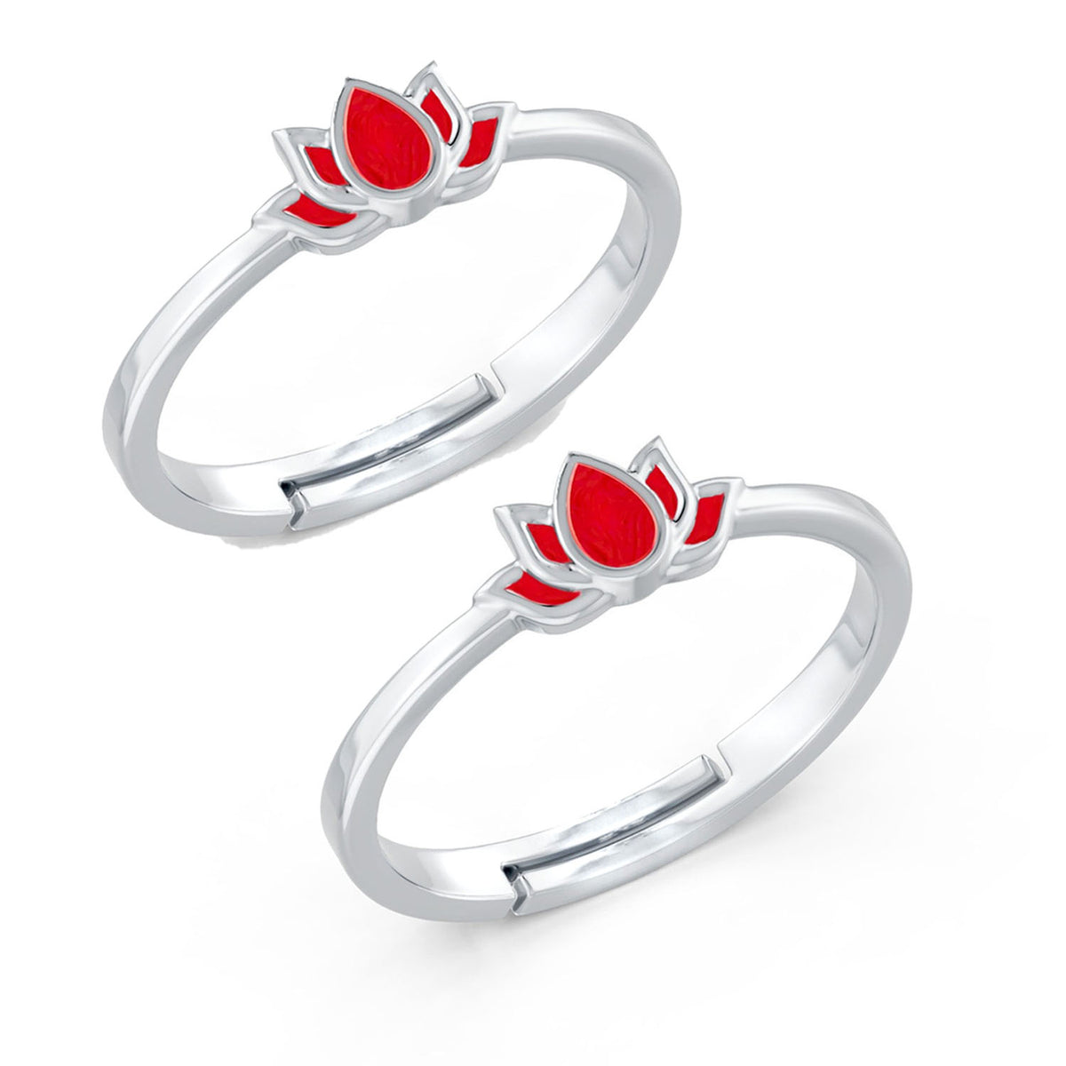 Crimson Lotus Enamel Adjustable Silver Toe Rings