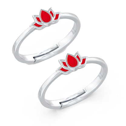 Crimson Lotus Enamel Adjustable Silver Toe Rings