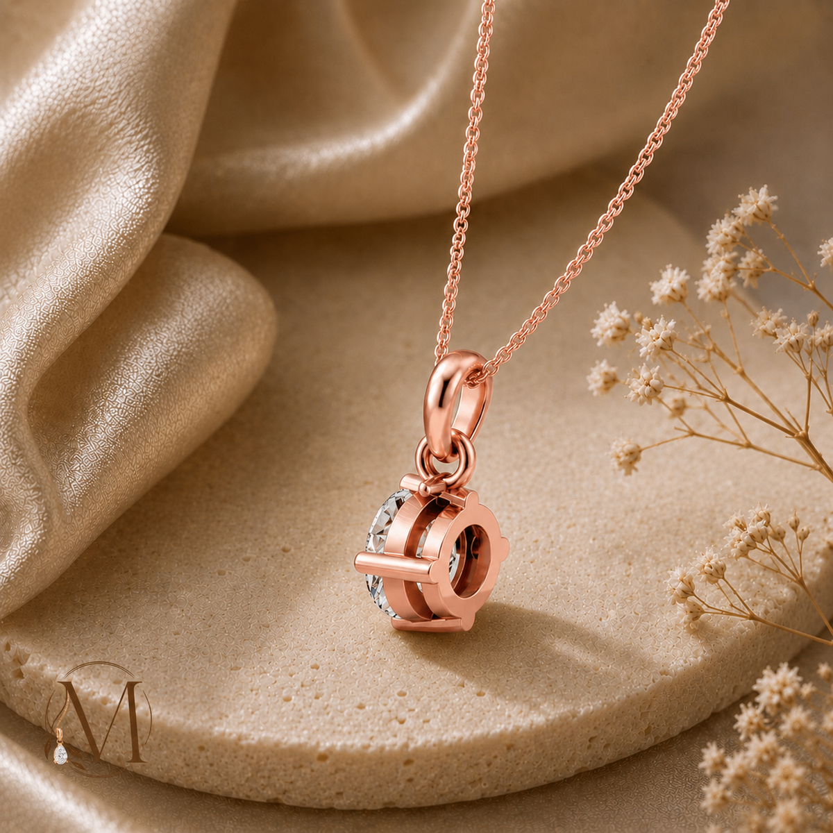 Starlight Solitaire Rose Gold plated Pendant 925 Sterling Silver Necklace