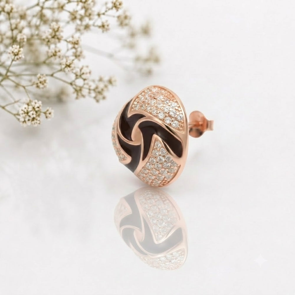 Rose Gold Black Swirl Crystal Stud Earrings
