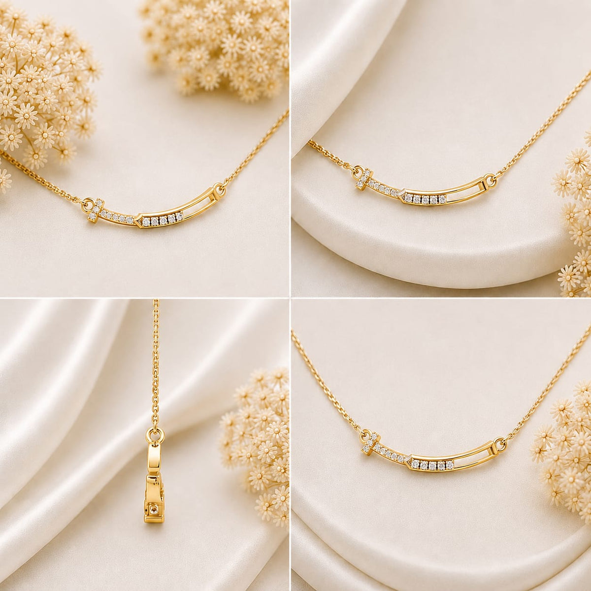 Radiant Arc Bar Gold Plated Necklace