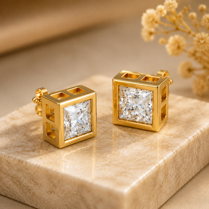 Square CZ Stone stud Earrings