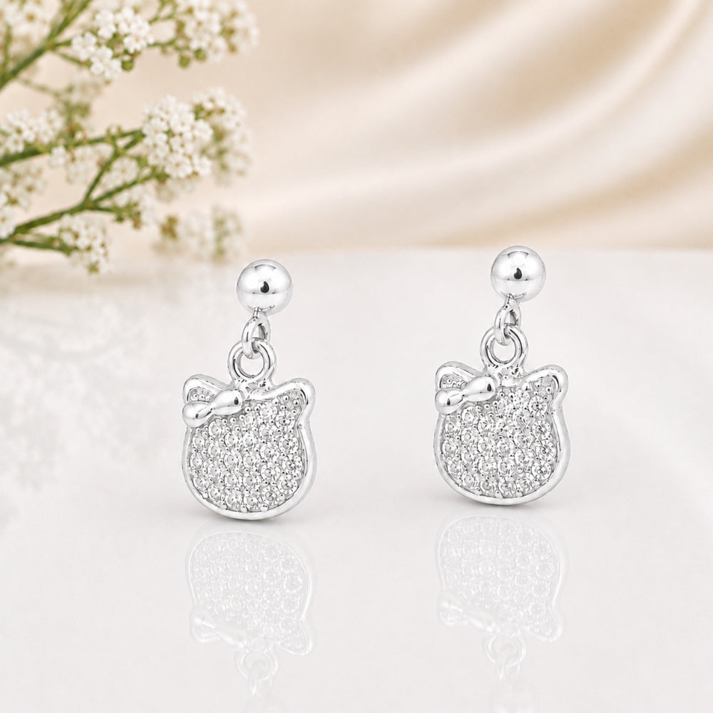 Silver Crystal Bow Drop Earrings