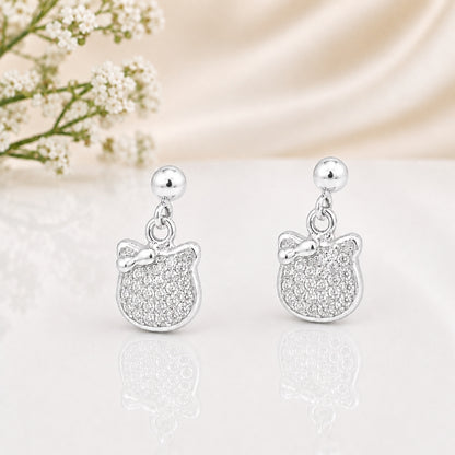 Silver Crystal Bow Drop Earrings