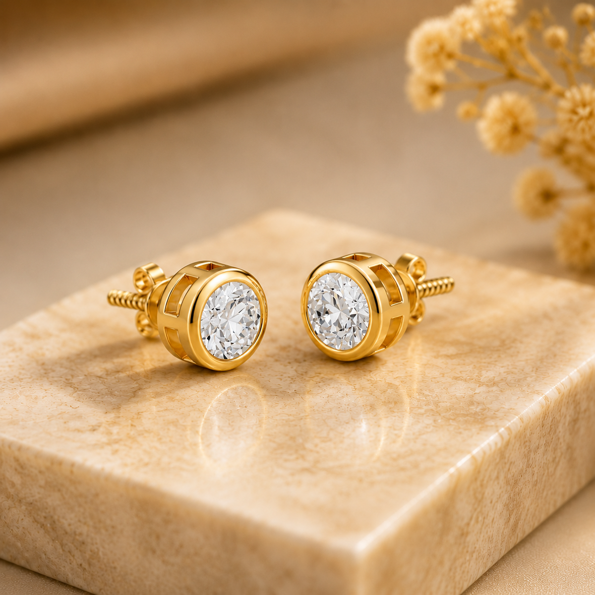 Golden Radiance Round Crystal Stud
