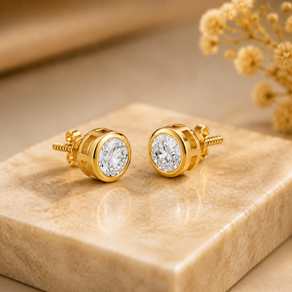 Golden Radiance Round Crystal Stud
