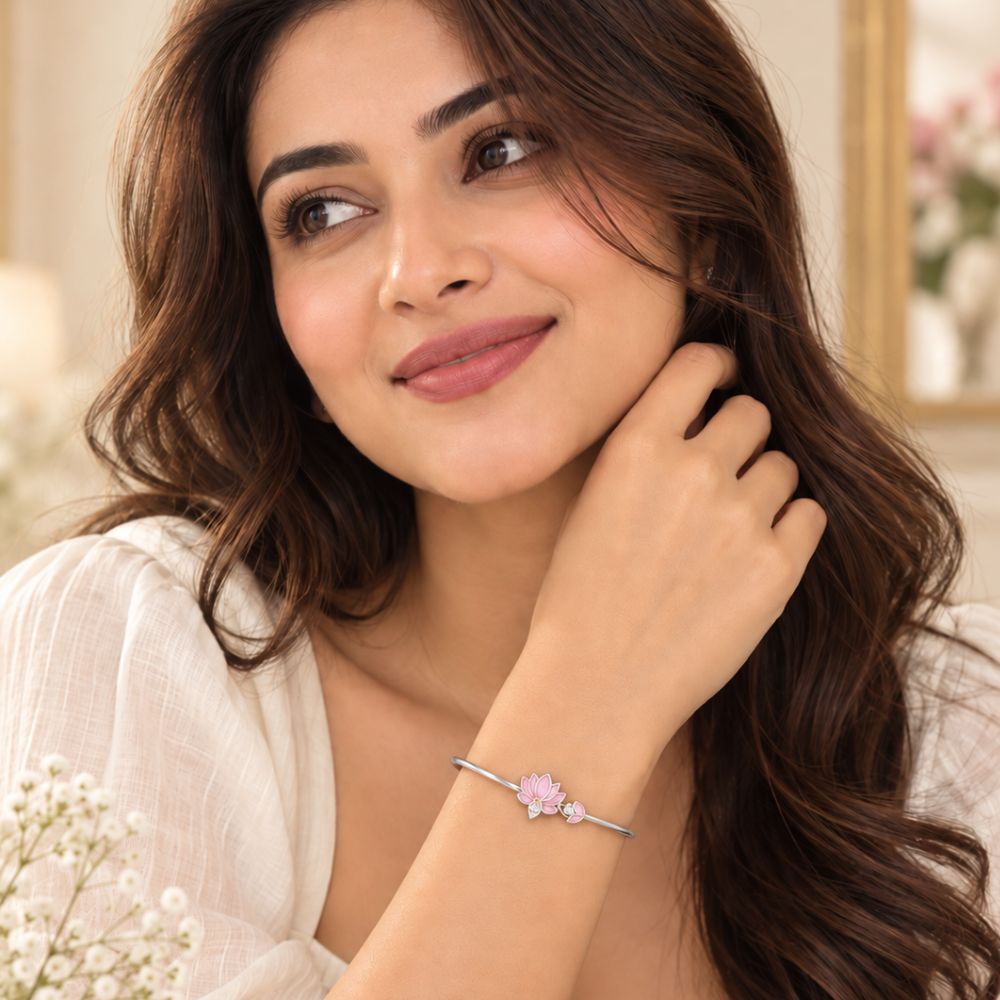Blush Lotus Pure Rhodium Plated 925 Sterling Silver Bracelet