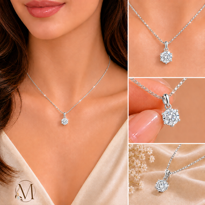 Starlight Solitaire Rhodium plated Pendant 925 Sterling Silver Necklace