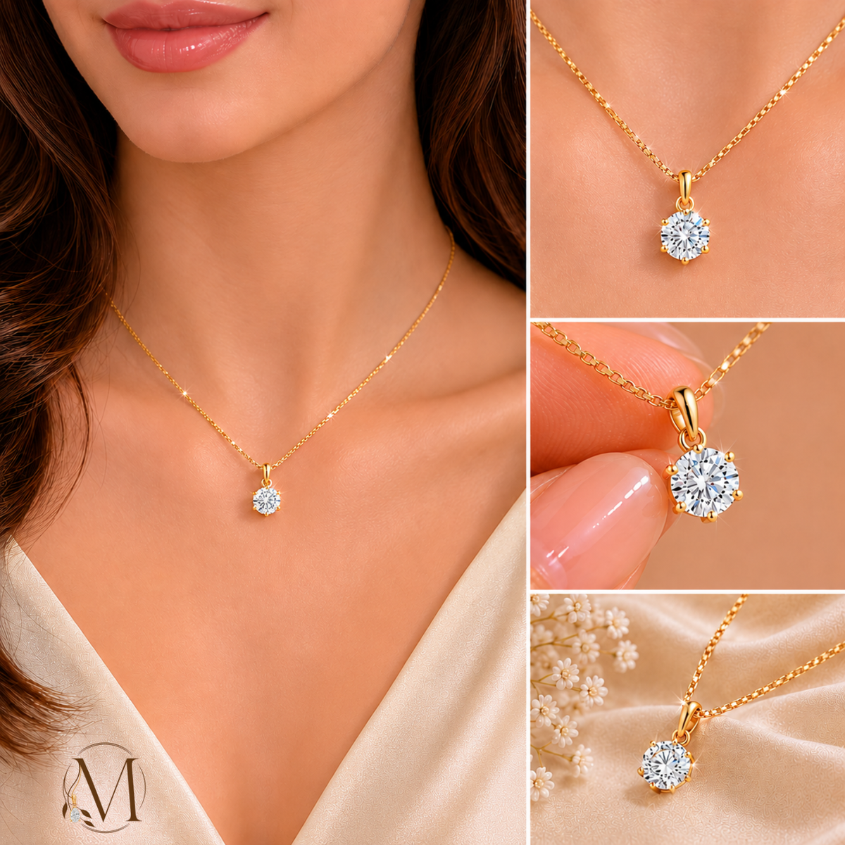 Starlight Solitaire Gold plated Pendant Necklace