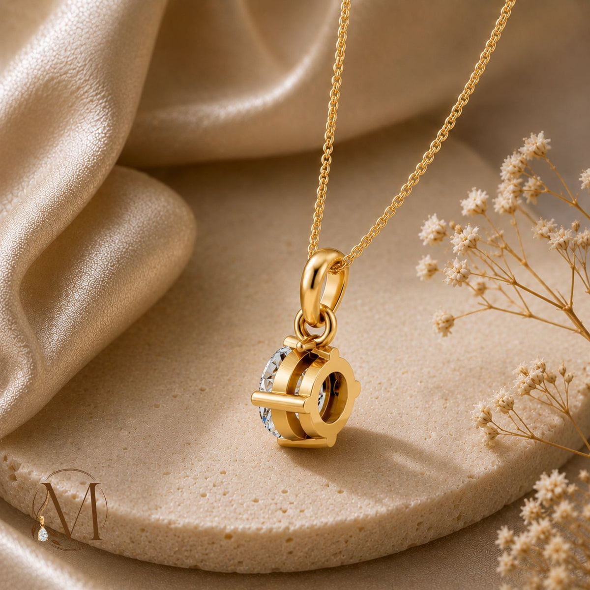 Starlight Solitaire Gold plated Pendant 925 Sterling Silver Necklace