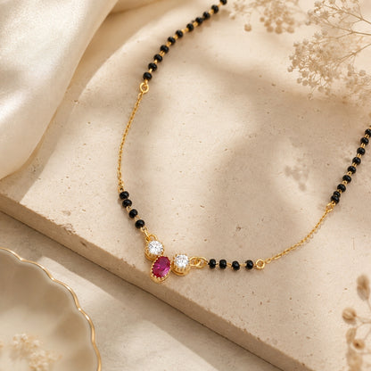 Ruby Dewdrop Three-Stone Mangalsutra.