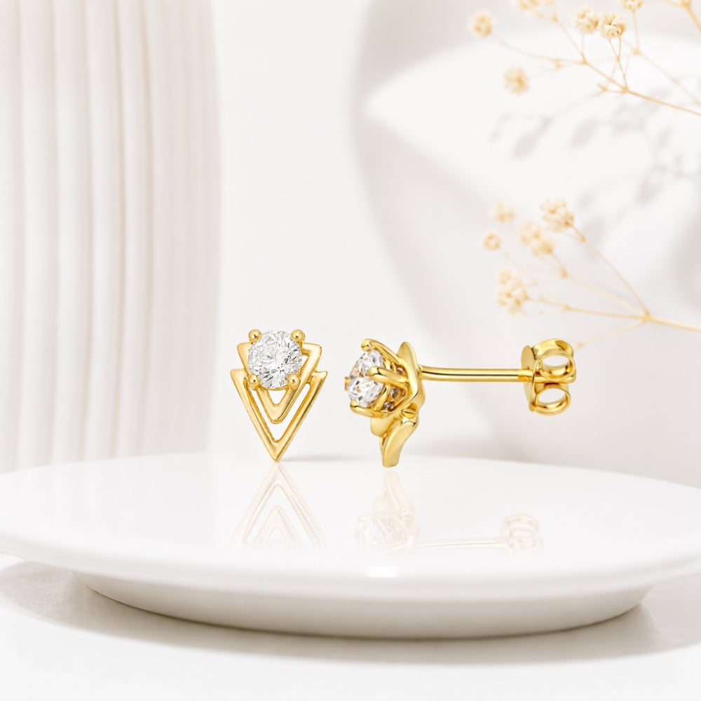 Gold Crystal Triangle Studs
