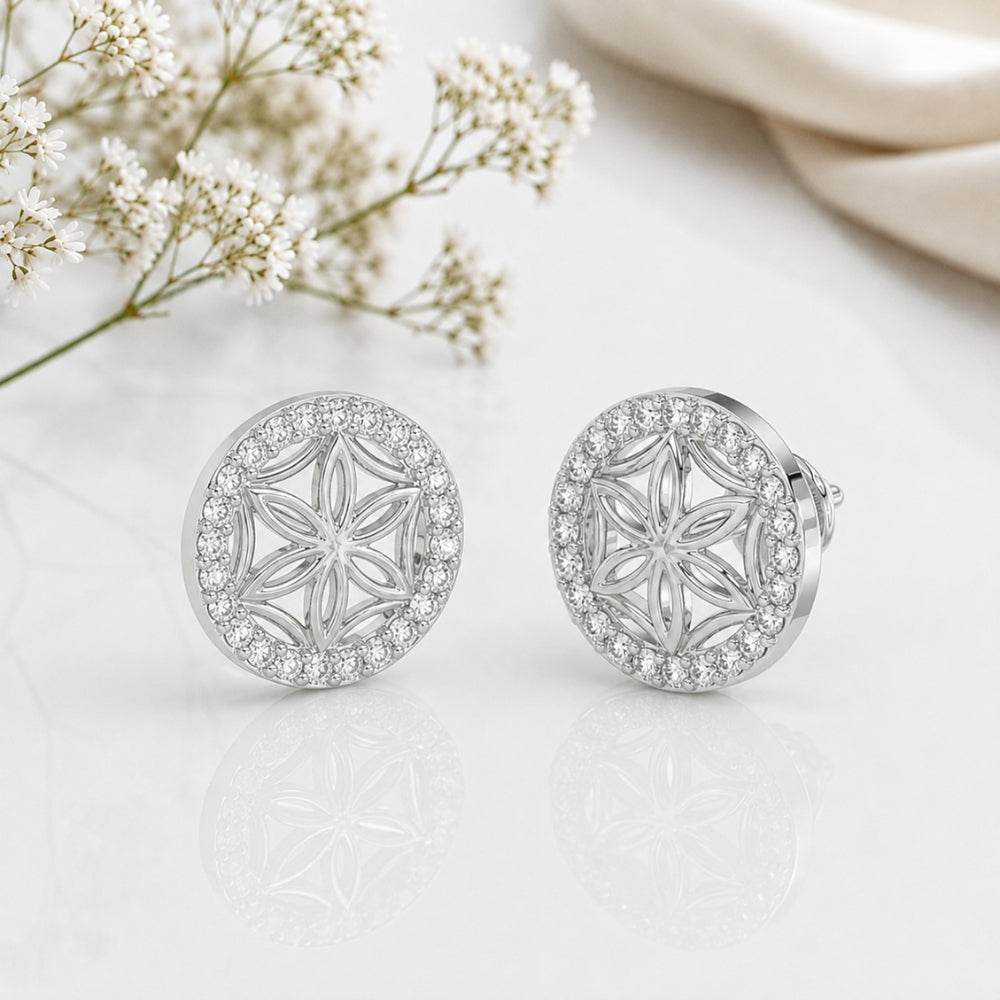 Graceful Floral Design Sparkling Stud Earrings