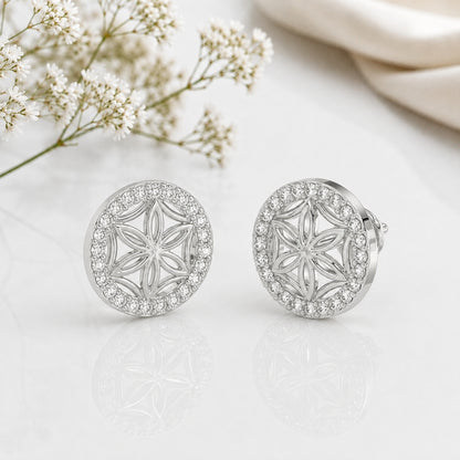 Graceful Floral Design Sparkling Stud Earrings
