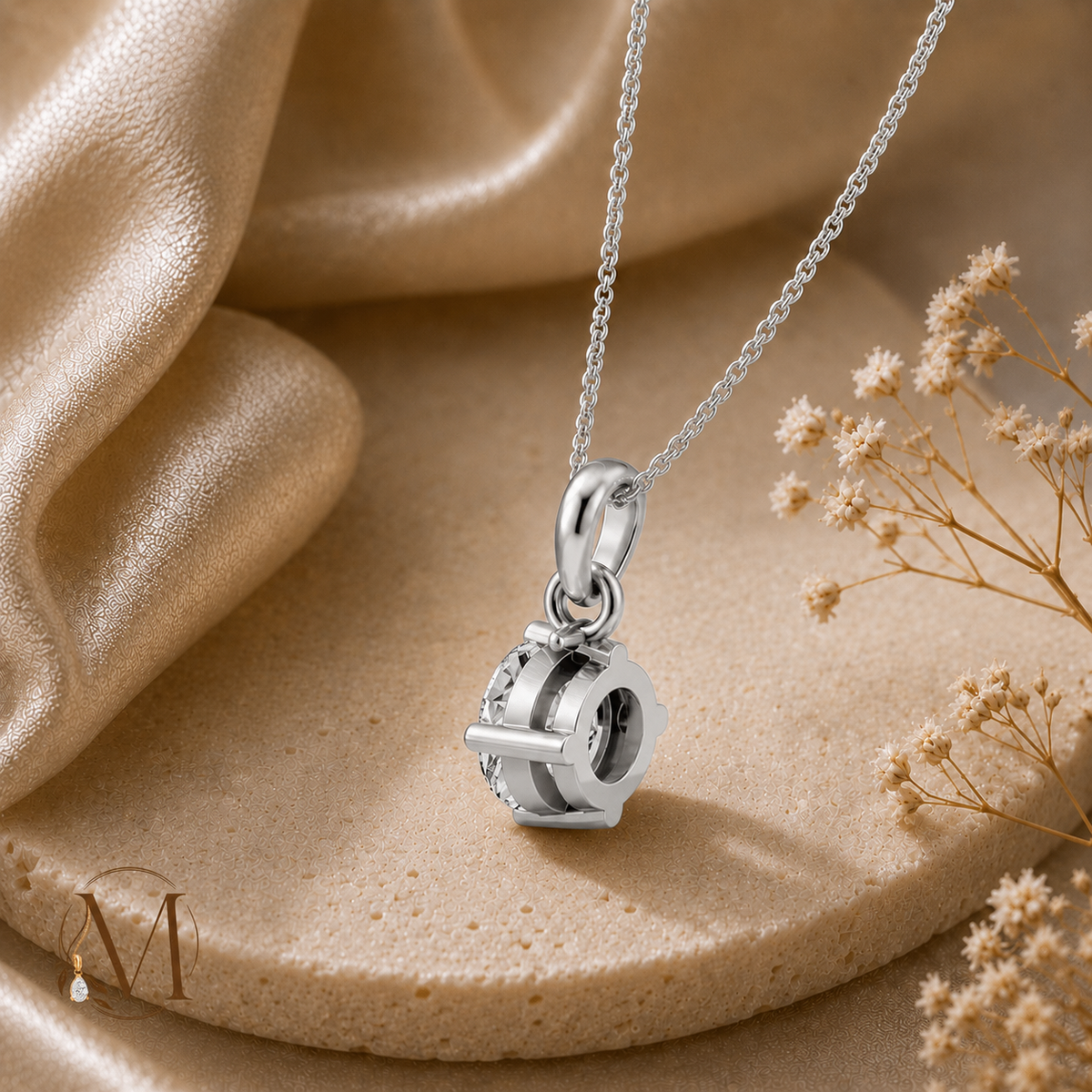 Starlight Solitaire Rhodium plated Pendant 925 Sterling Silver Necklace