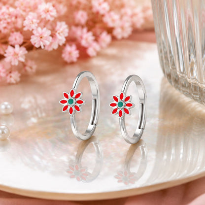 Coral Bloom Enamel Floral Adjustable Toe Rings