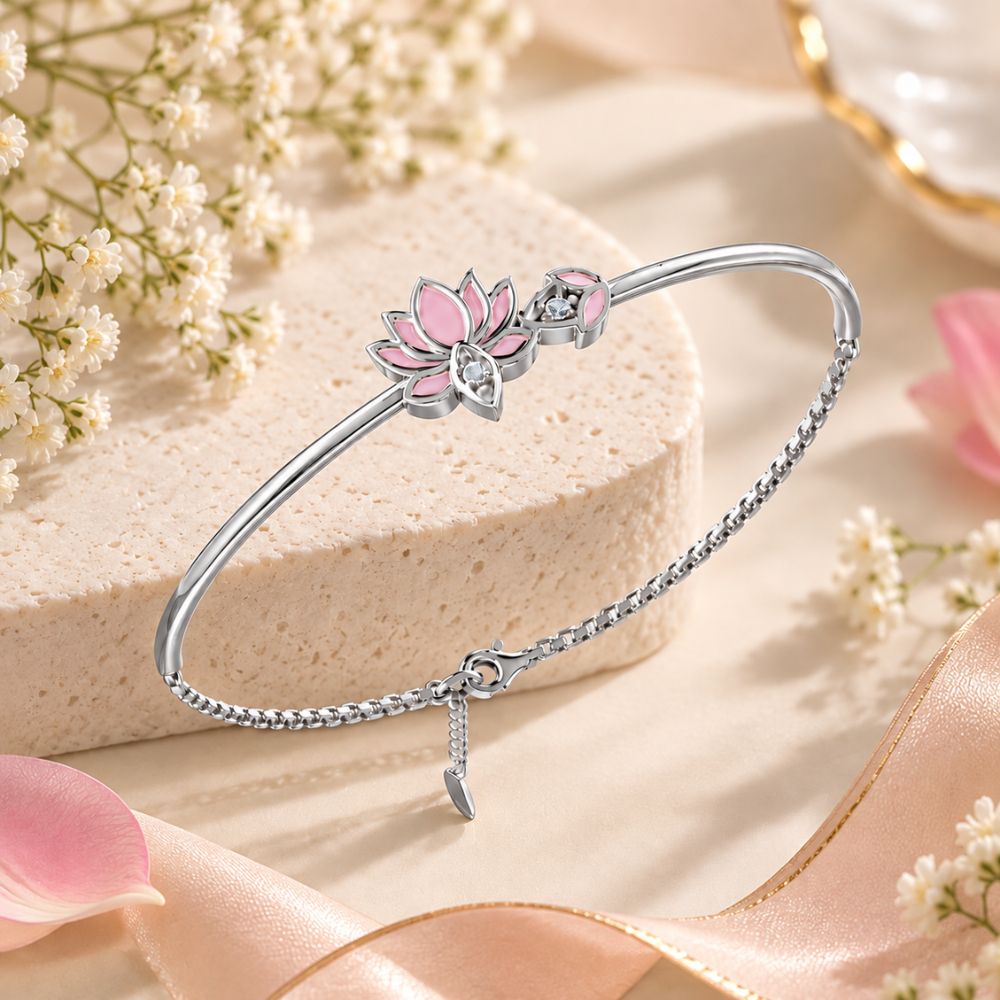 Blush Lotus Pure Rhodium Plated 925 Sterling Silver Bracelet
