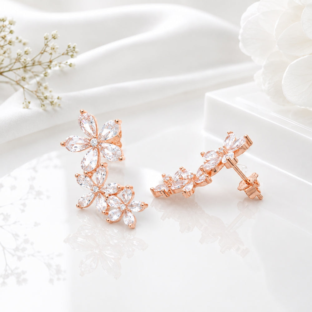 Three Flower Stone Ear Cuff