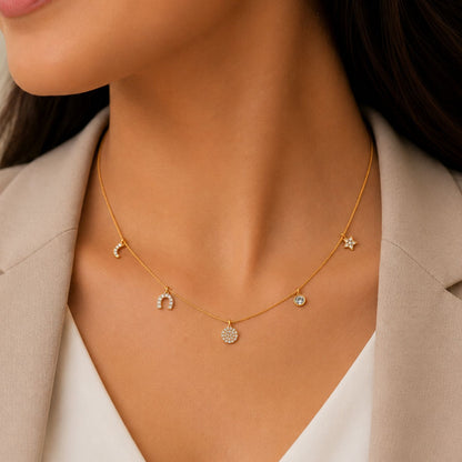 Celestial Wishes Charm Gold Plated 925 Sterling Silver Necklace