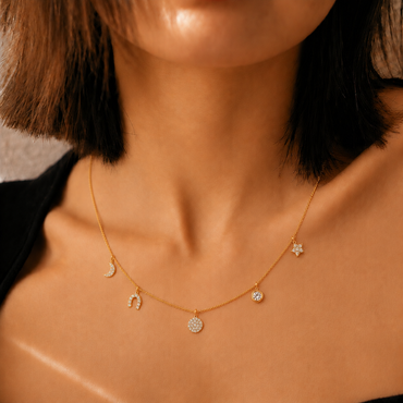 Celestial Wishes Charm Gold Plated 925 Sterling Silver Necklace