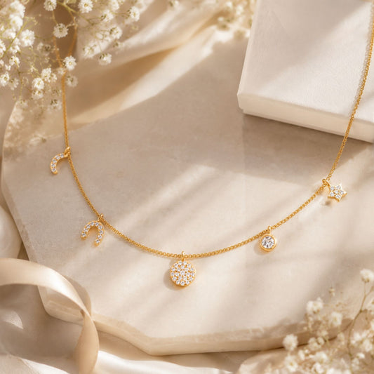 Celestial Wishes Charm Gold Plated 925 Sterling Silver Necklace