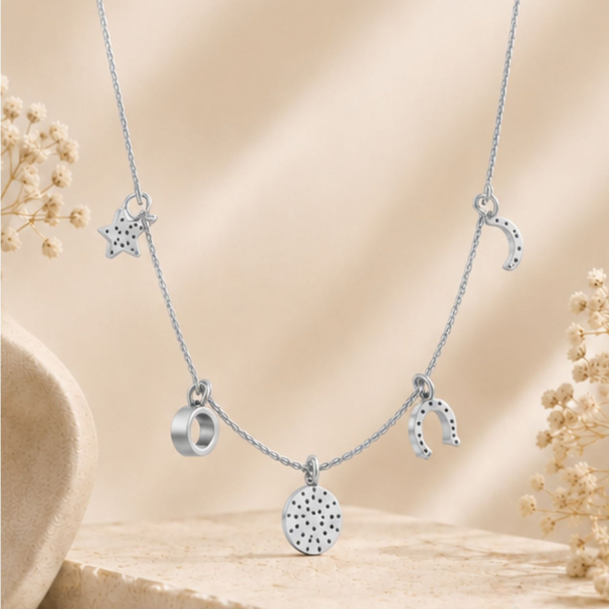 Celestial Wishes Charm Rhodium Plated 925 Sterling Silver Necklace