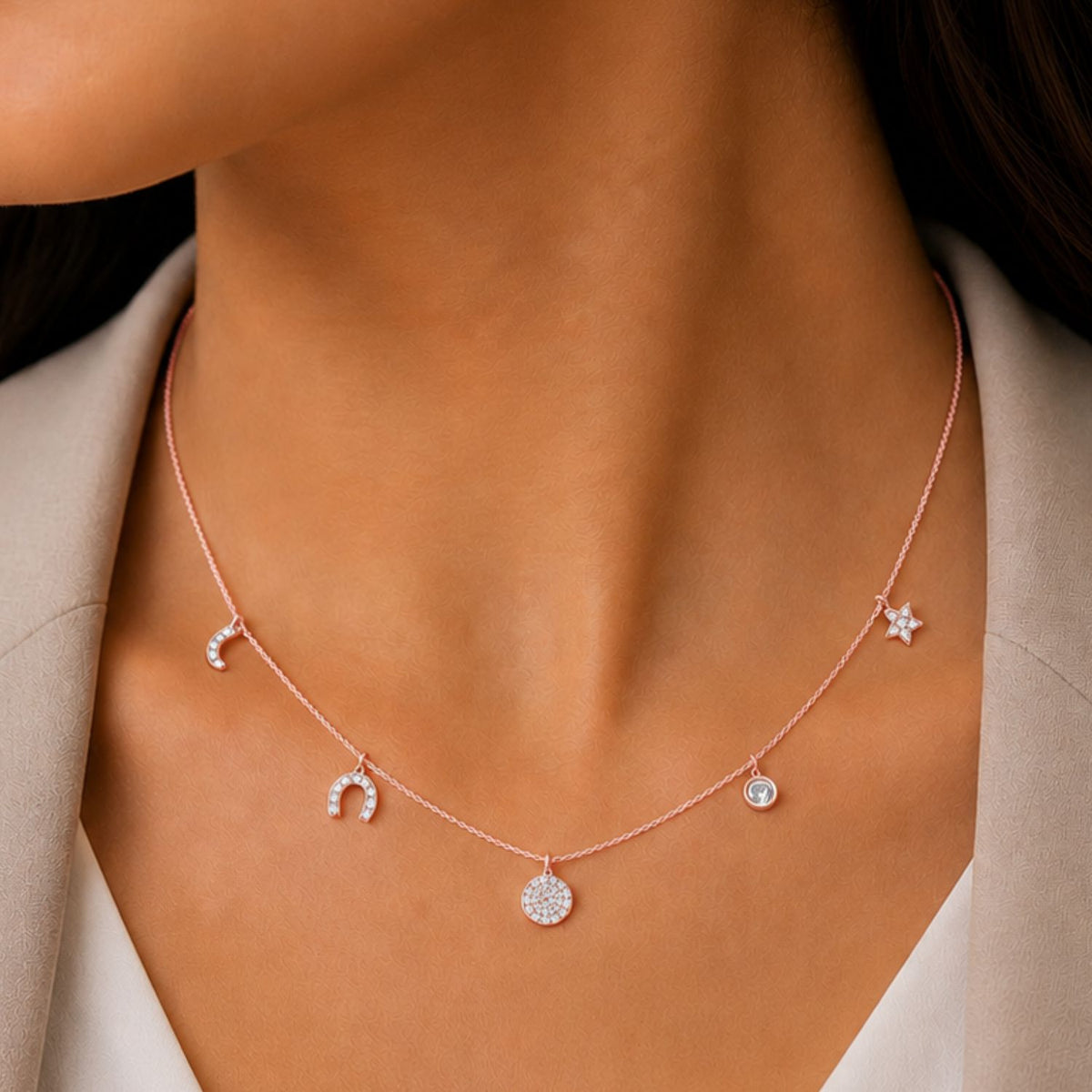 Celestial Wishes Charm Rose Gold Plated Necklace