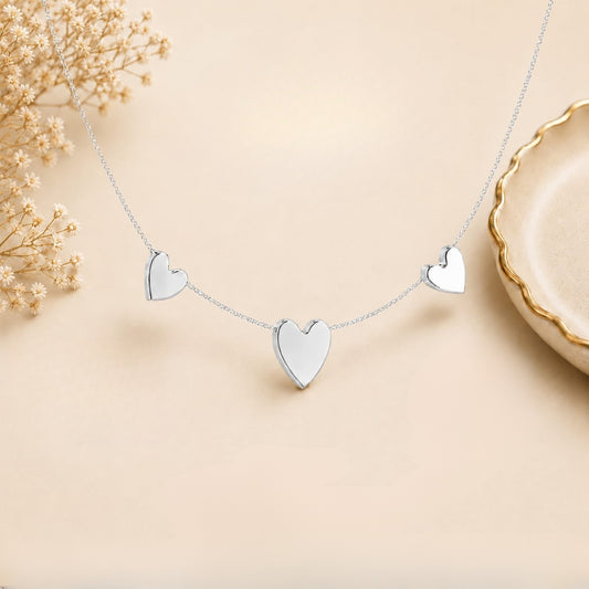 Love Notes Triple Heart Rhodium Plated Necklace