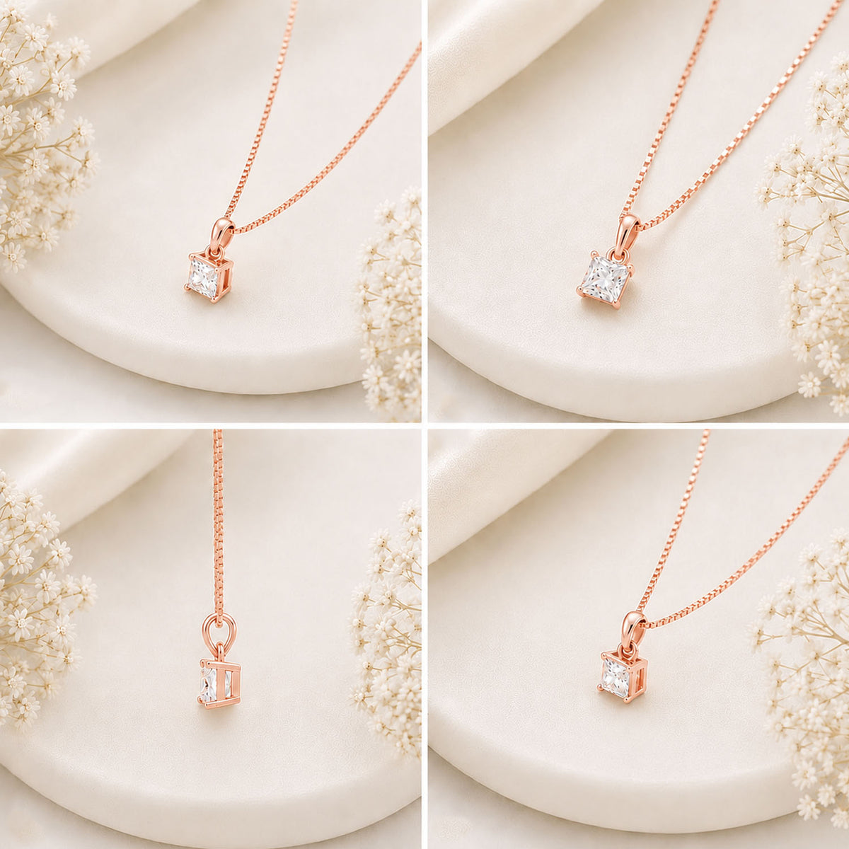 Prism Solitaire Rose Gold Plated Pendant 925 Sterling Silver Necklace