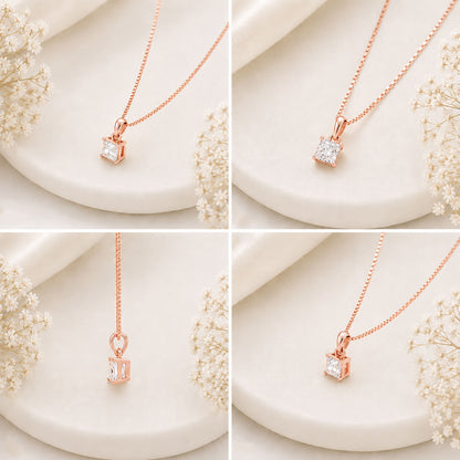 Prism Solitaire Rose Gold Plated Pendant 925 Sterling Silver Necklace