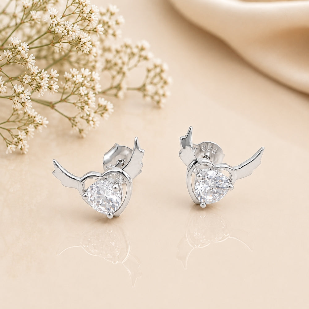 Silver Crystal Heart Sparkle Earrings